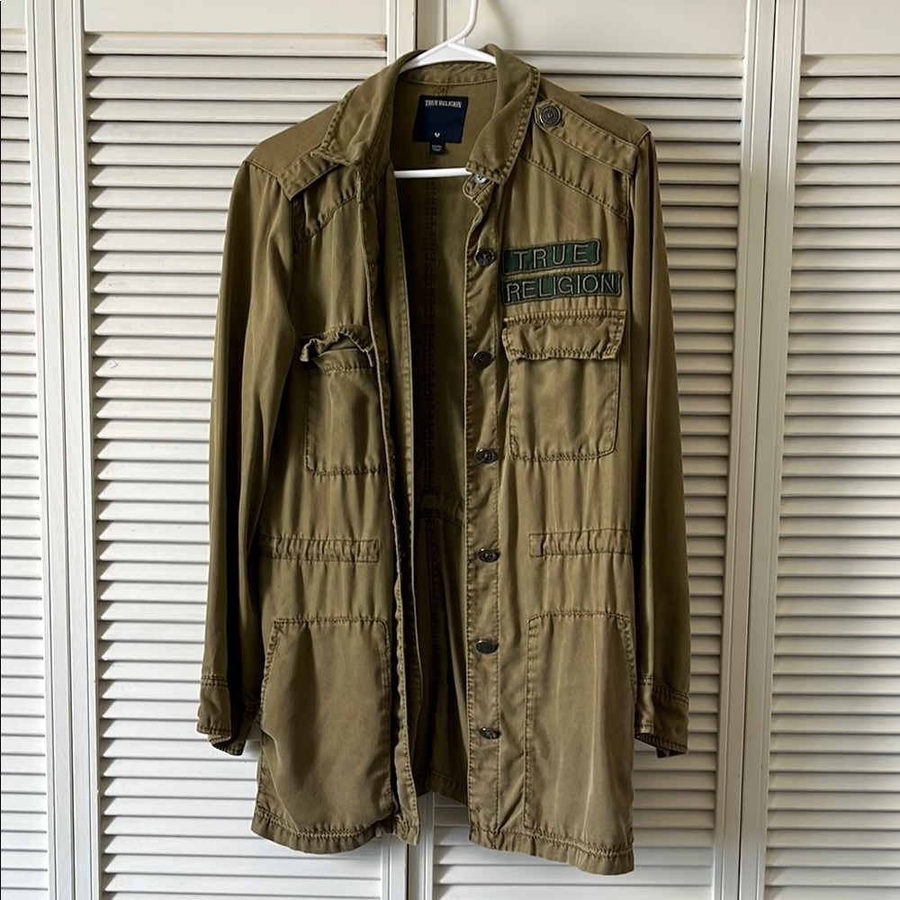 True Religion Green Utility Jacket with Collared Neckline